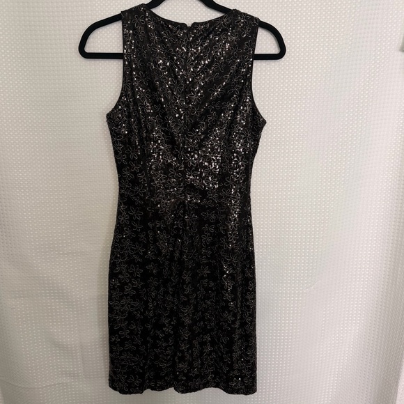 Badgley Mischka Black Silver Sequin Floral Lace Cocktail Dress Size 4 Sleeveless - Picture 2 of 10